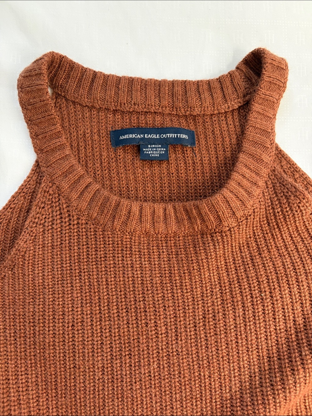 Vintage American Eagle High Neck Cold-Shoulder Ribbed Sweater with Bell Sleeves - Picture 3 of 5